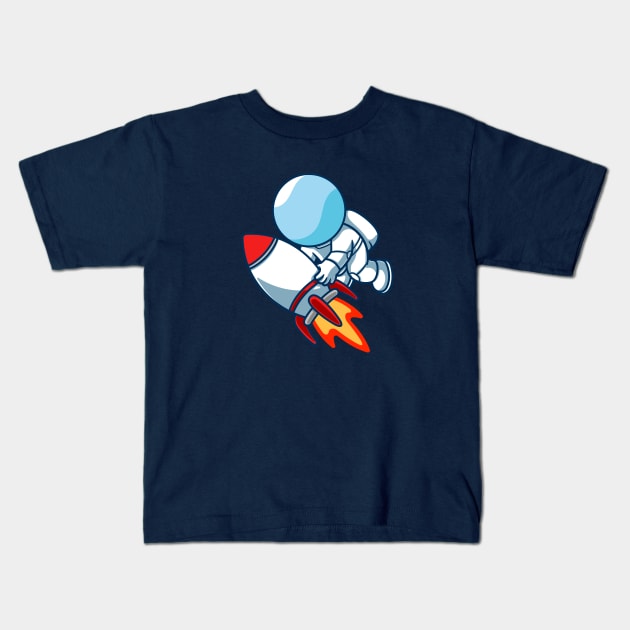 Astronaut Riding a Rocket Kids T-Shirt by garistipis